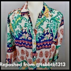Chico's Multicolor, Patterned, Button Down Size 14 Shirt